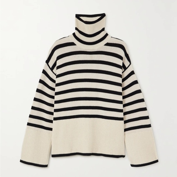 Noname Sweaters - Black and beige Striped Turtleneck Sweater